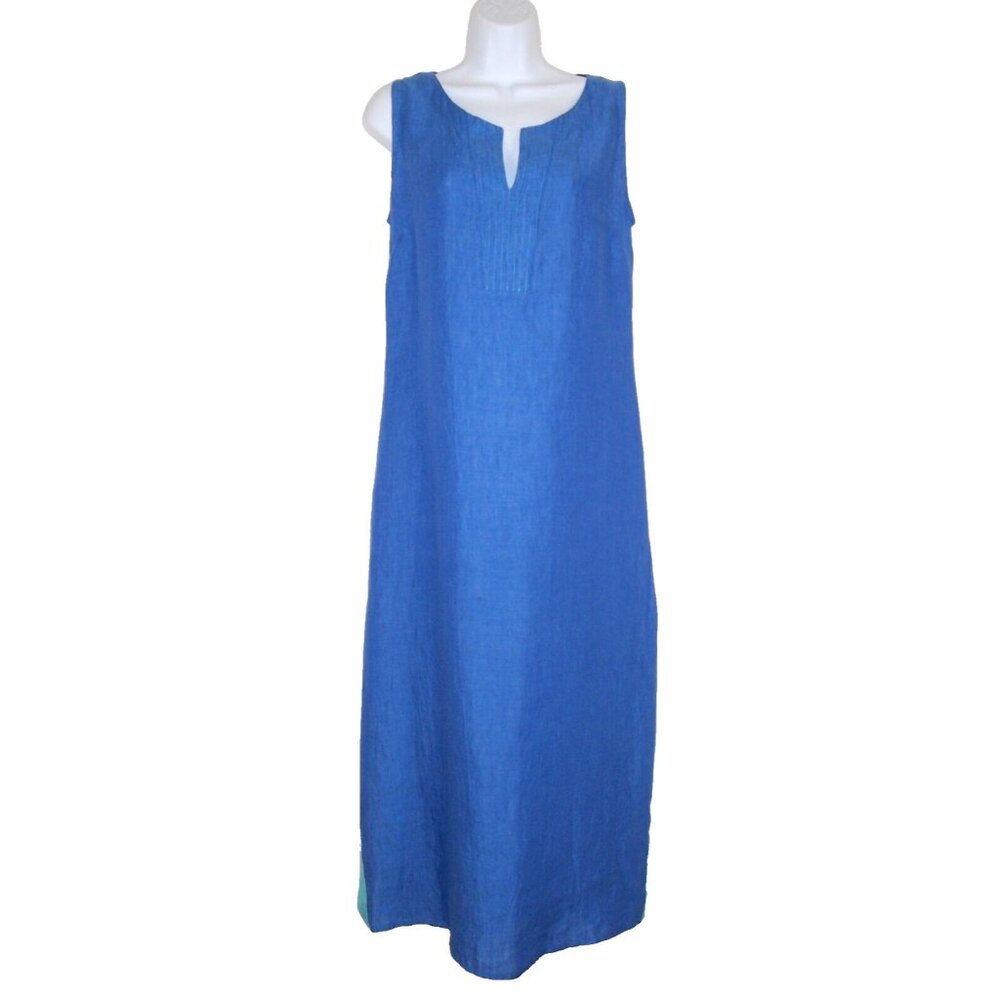Mario Romano Blue Linen Maxi Shift Dress S Italy Sleeveless